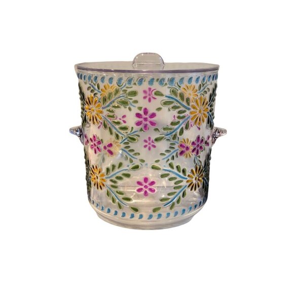 New Floral Country Acrylic Ice Bucket W/Lid & Tongs Party BBQ Flower Barware - Picture 3 of 3
